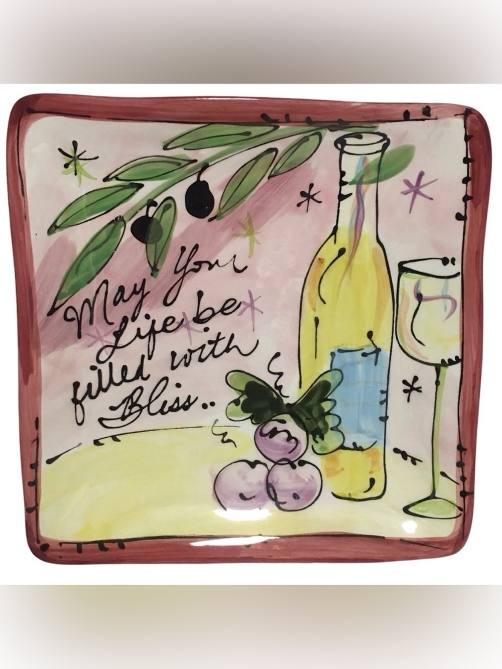 Julia Junkin Certified International Bliss Wine Square Dessert Plate 8"